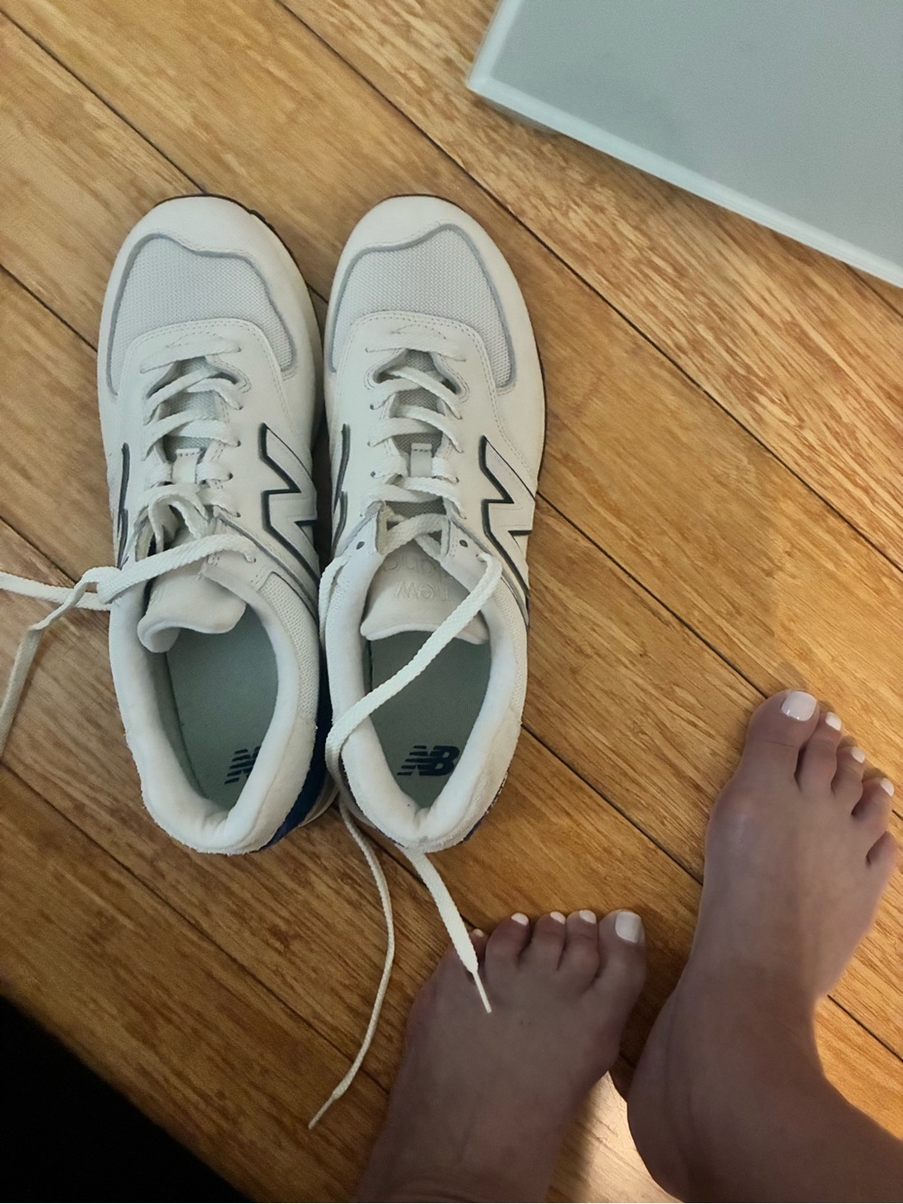 New Balance White Sneakers with Navy Accents